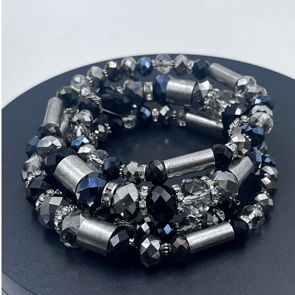 Ali khan NY Q4Cake Blue Black Adjustable Beaded Coil wrap bracelet